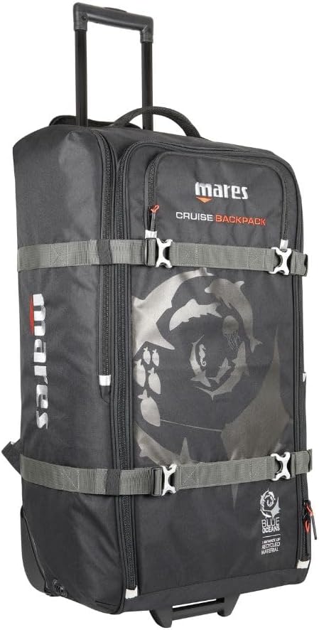 Mares Cruise Backpack, Diving Gear Luggage Air Travel Bag with Wheels & Shoulder Straps, 100-Liter Capacity