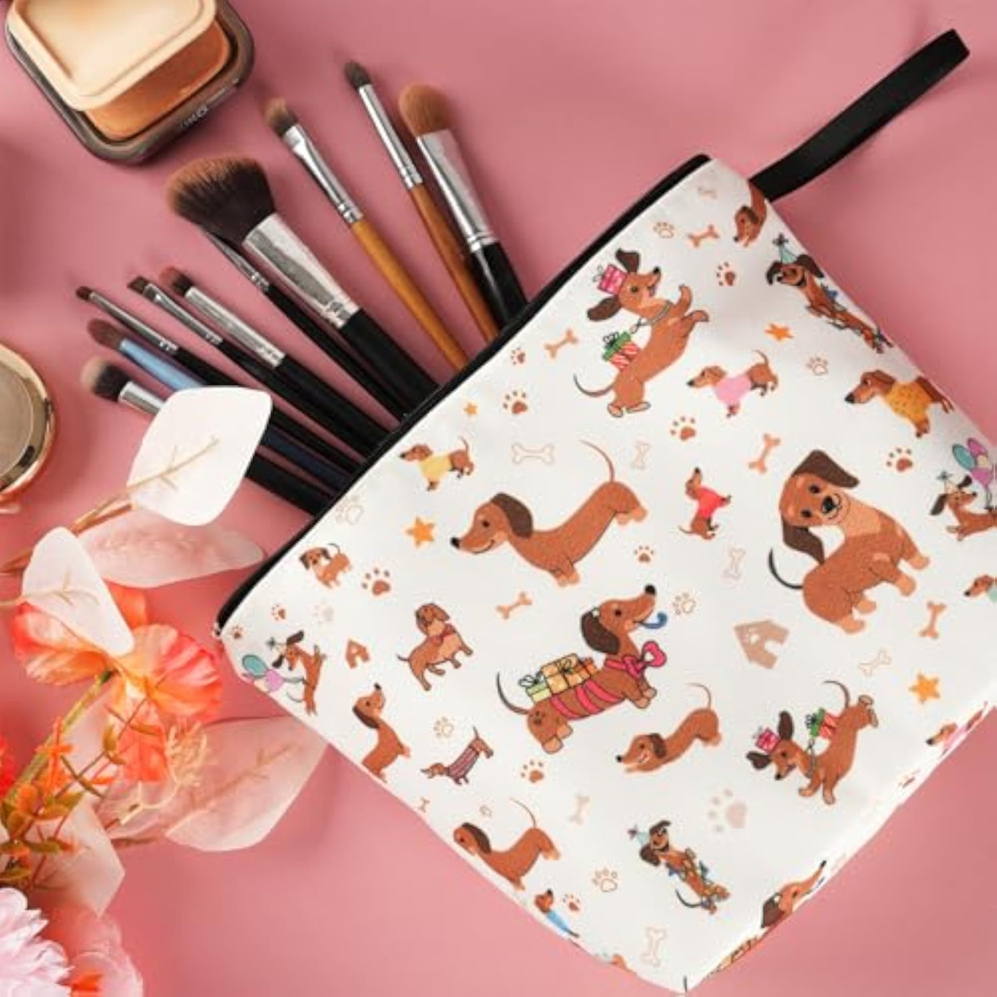 Dachshund Cosmetic Bag, Double Side Print Makeup Pouch