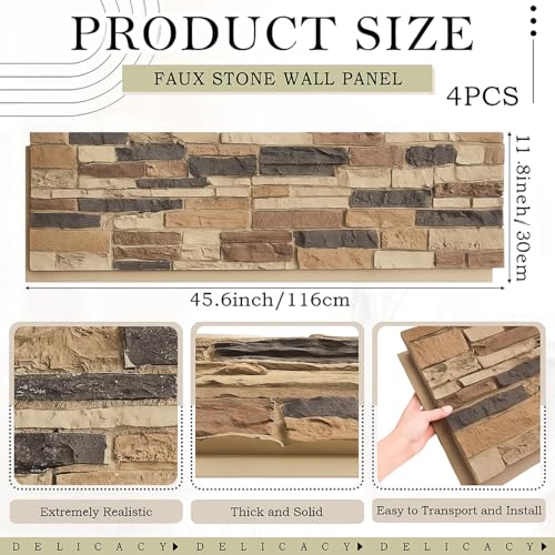 image for Maasechs 4 Pack Faux Stone Panels Interior 45.6''l x 11.8''h x 0.98''d