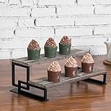 MyGift 2-Tier Torched Wood and Metal Dessert Display Riser