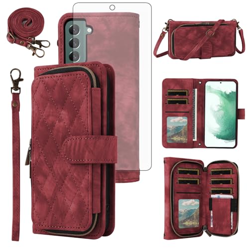 Housse fermeture éclair Samsung S22+ avec verre trempé antichoc et porte-cartes intégré