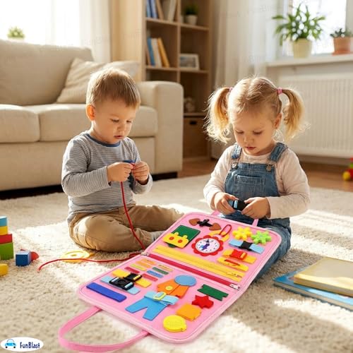 Image of FunBlast Busy Book for Toddlers Binder Board - Montessori Busy Board for Kids, Cartoon Design Learning Activity Toy for Toddlers, Educational & Early Learning Toys for Kids, Toddler (Mermaid)