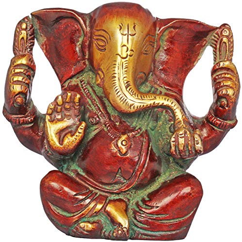 Exotic India Ganesha Eating Modaka - Brass Statue - Color Double CholaColor