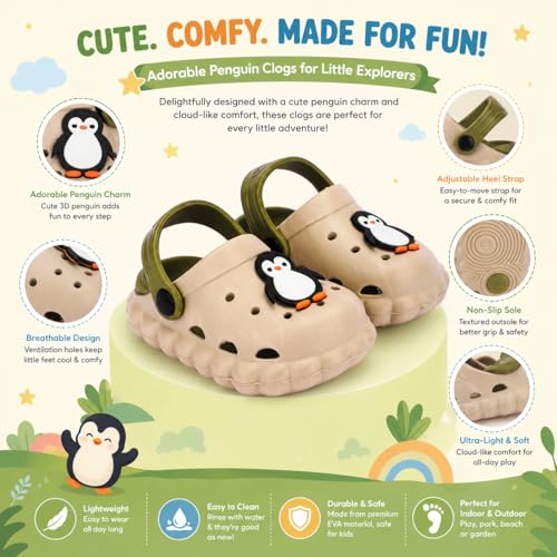 Image of GLJ Little AngelToddler Clogs Slippers, 12 Months to 3 Years, Baby Boy, Waterproof, Lightweight, Cute Cartoon Penguin Design