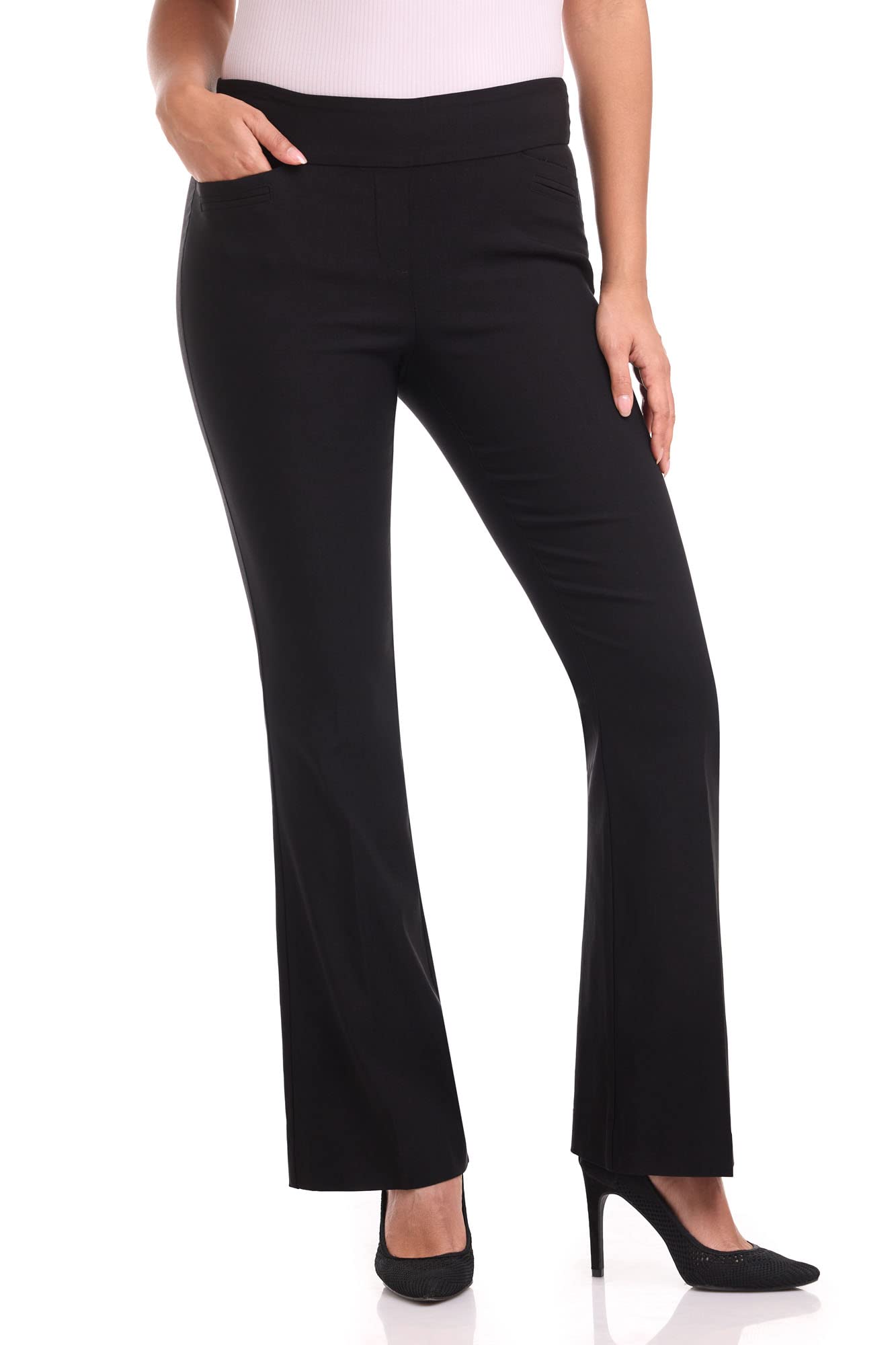 Rekucci Womens Stretchy Flare Leg Pull-On Dress Pants with Pockets for Office Work Business Regular 32L