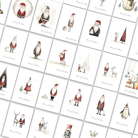 Pack of 64 Christmas Postcards with Whimsical Drawings on the Front - 32 Different Designs Cover