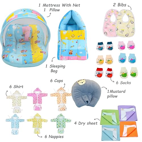 Image of Infantbond 72 in 1 New Born Baby Summer Complete Daily Items Combo | Baby Gift Set | New Born Gift set | Infant Combo set | Baby Hospital Bag for Newborn | New Born Essentials | Infant Clothes (0-6 Months) (Blue Ziraf)