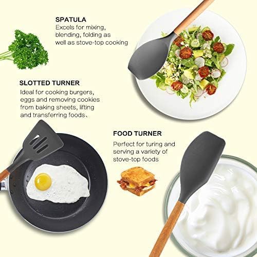 Miniatura 6 de Juego de 12 utensilios de cocina de silicona, cucharas de cocina y espátulas, utensilios de cocina, antiadherentes, resistentes al calor, incluye
