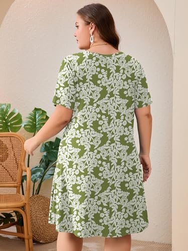 Image of AusLook Plus Size Midi Dress for Women Short Sleeve V Neck Criss Cross A Line Summer Casual Vacation Sundresses with Pockets