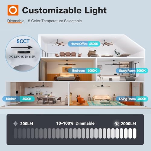 addlon 72 Inch Large Ceiling Fans with Lights, Black Ceiling Fan with Remote Control, Reversible, 5CCT, Dimmable, DC Motor, Modern Ceiling Fan for Living Room, Kitchen, Patio Indoor/Outdoor Use, - Image 2