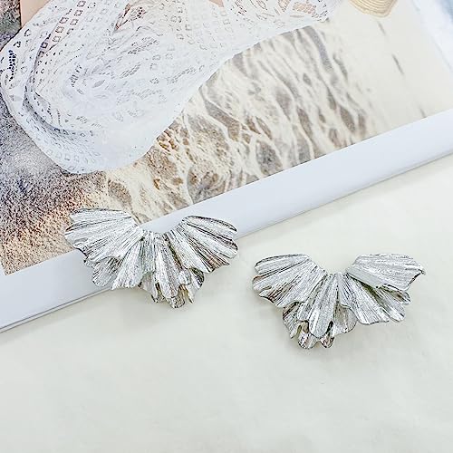 GILIEYER Gold Sculptural Flower Earrings, Exaggerated Floral Earrings Geometric Earrings Large Metal Flower Drop Earrings Punk Stylish Dangle Statement Earrings (style2-silver) by GILIEYER - Used condition - Image 3