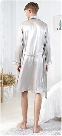 Robe De Chambre Satin Homme Loose Kimono Nightwear - Confortable Et Élégante Pour Détente (Bleu, 2XL)