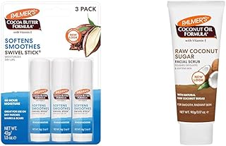 Palmer's Cocoa Butter Moisturizing Swivel Stick Pack of 3 & Coconut Sugar Facial Scrub Exfoliator Pack of 1 Skincare Bundle