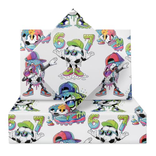 67 Soccer Ball Wrapping Paper Colorful Graffiti Soccer Football Gift Wrap Paper 4 Sheets 50x70cm per Sheet Birthday Gift Wrap for Boys Kids Men Birthday Party Sports Party