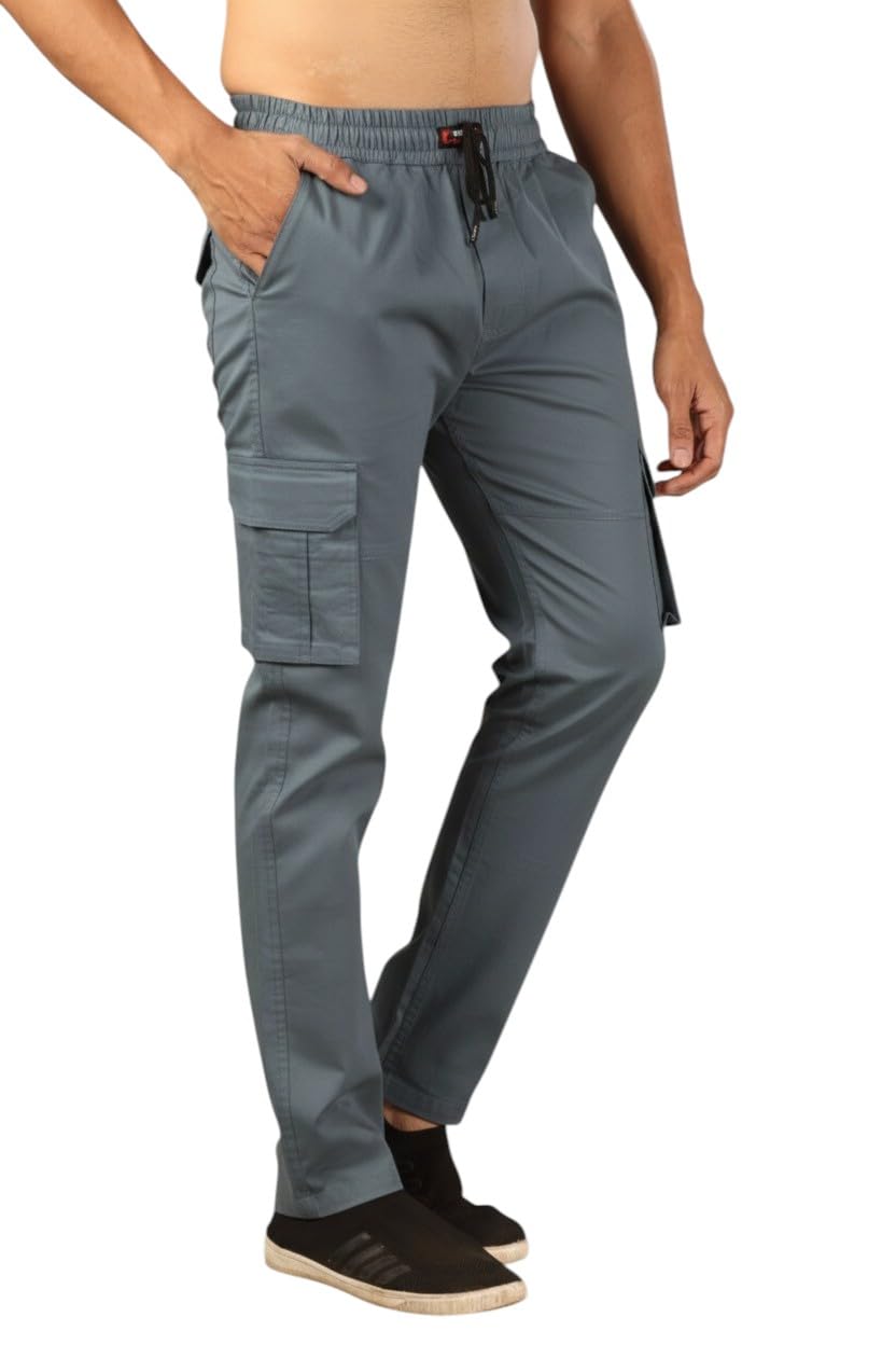 Men’s Cotton Cargo Pants | Casual Trousers for Men | Comfortable Lower for Men | Chino Pants with 6 Pockets & Drawstring Elastic Waistband-picture-56