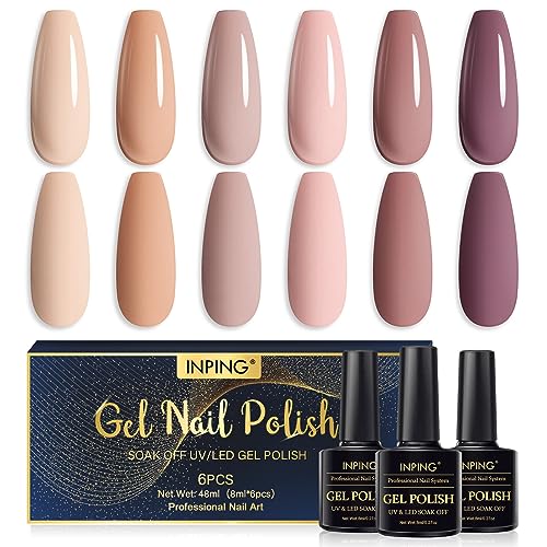 INPING UV Nagellack, 6 Farben Nudetöne Gel Set Soak-Off UV Nude Nagellack Gel Geschenk für Starter Nail Art Salon DIY Home, 8ML INPING UV Nagellack, 6 Farben Nudetöne Gel Set Soak-Off UV Nude Nagellack Gel Geschenk für Starter Nail Art Salon DIY Home, 8ML