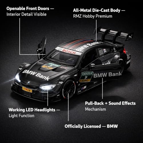 Image of Wizplex RMZ Hobby BMW M4 DTM 2017 Die-Cast Car 1:32 Scale Model Vehicle BMW Bank #7 Black Pull Back Toy for Boys