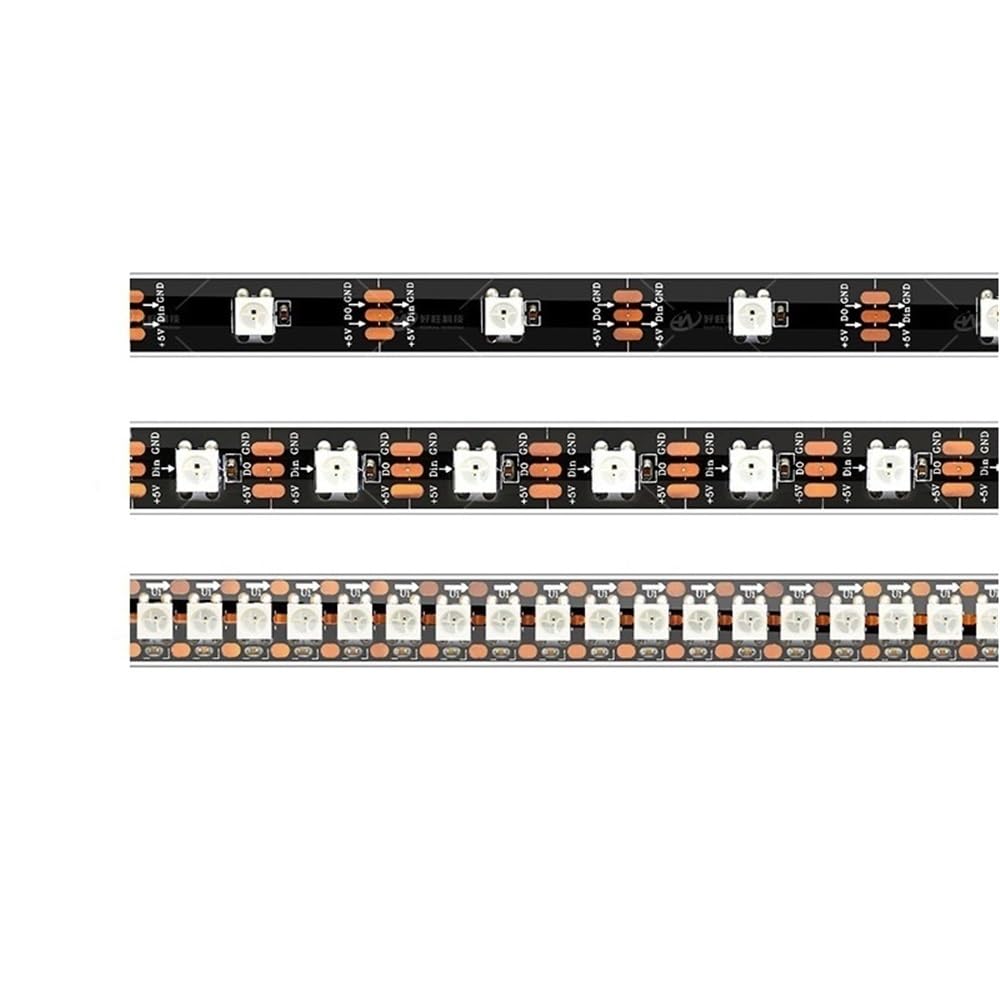 Exterior/interior decorativos, Tira de luces LED de 5 metros, SK6812 DC5V 5050SMD, 30/60/144 LED/m, RGB, con soporte de cobre y cable dorado.(Black PCB-IP67,144leds/m)