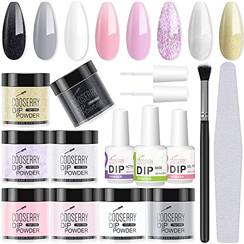 COOSERRY Dip Powder Nail Kit with 8 Colors - Dip Nails Powder Starter Kit with Base Top Coat Activator Essential Dip Manicure Kit - Nail Dip Powder Kit for Professionals and Beginners No Lamp Needed