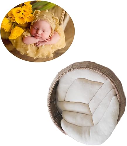 CUTEBBPHOTO Alfombra de fondo para fotografía de recién nacido, accesorios para fotos de bebé, manta tejida hecha a mano para sesión de fotos