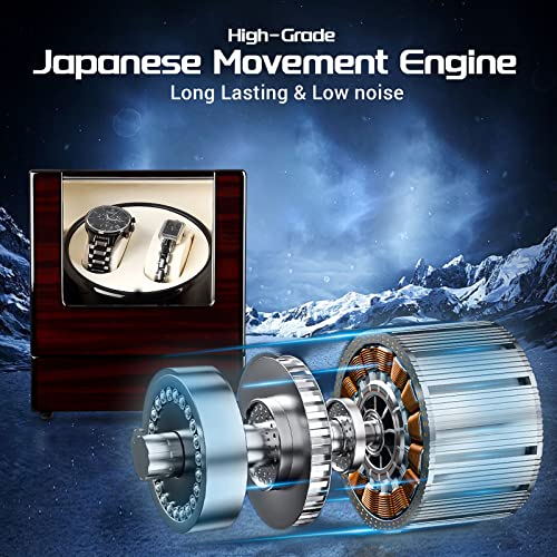 Uten Automatic Watch Winder Box Luxury Wooden Watch Storage Case, Double Watch Winder with Quiet Motor 4 Rotation Mode for Father's Day Gift for Him, Birthday Gift. Red