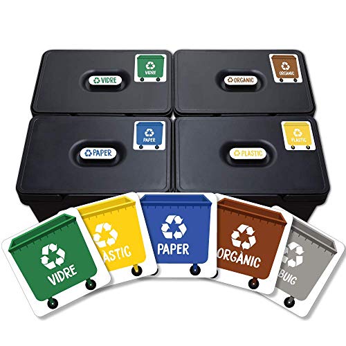 5 Etiquetes Adhesives per al Reciclatge d'Escombraries. Adhesius per a la gestió de residus. Cadascuna de 4,8 x 4,8 cm.