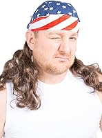 Vista 4 de Peluca de mullet con bandana Freebird, talla única , Marrón