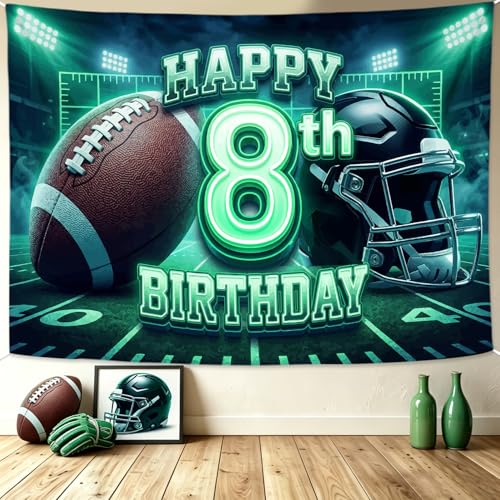 Football 8th Birthday Backdrop Green Neon 5x3ft