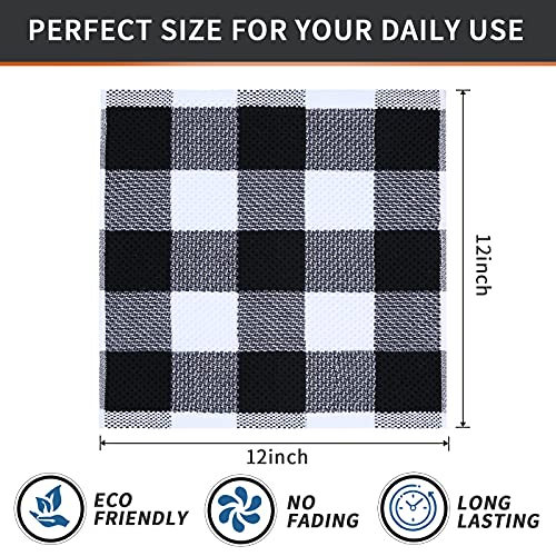Mordimy 100% Cotton Waffle Weave Plaid Dish Cloths, 12 X 12 Inches, Super Soft And Absorbent Quick Drying Buffalo Check Dish Rags For Kitchen, 6-Pack, Black & White #TOP5