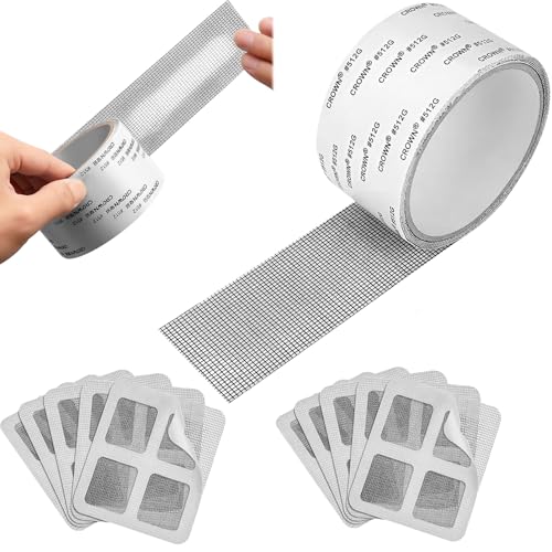 CALLYSONIC Fliegengitter Reparatur Set, 30 Stück Fenster Insektenschutz Pflaster und 1 Rolle Fliegengitter Reparatur Klebeband, Glasfaser Flicken Reparaturband, für Reparieren Fenster, Tür Loch