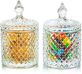 Candy Dishes with Lids-Candy Containers Glass Cookie Amber Jar for Candy Buffet Decorative Jars Candy Buffet Dishes for Party Wedding Display Pothecary Flour, Small+Large
