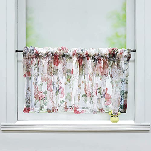 Ricemru Bistrogardine Landhausstil Vintage Blumenmuster 50cm Boho Scheibengardine Halbtransparent Kurz Kurzvorhang Halb Gardinen Fenster Küche Wohnzimmer, 50x200cm Cover