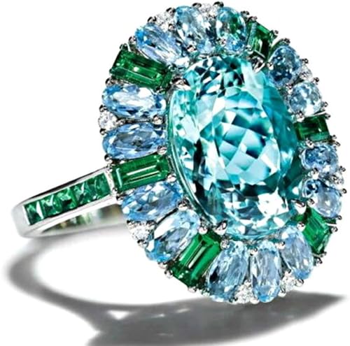 Luxury Women Faux Emerald Aquamarine Flower Ring Wedding Party Jewelry Creative Gift Handy and professional