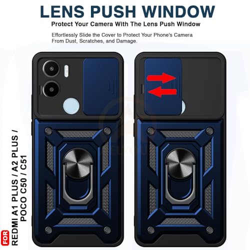 Image of Armor Bumper Back Cover Case for Redmi A1 Plus /Poco C50 | Rotating Camera Cover, Ring Holder & Kickstand | Heavy Duty & 360 Degree Protection Redmi A1 Plus /Poco C50 Back Cover (Blue)