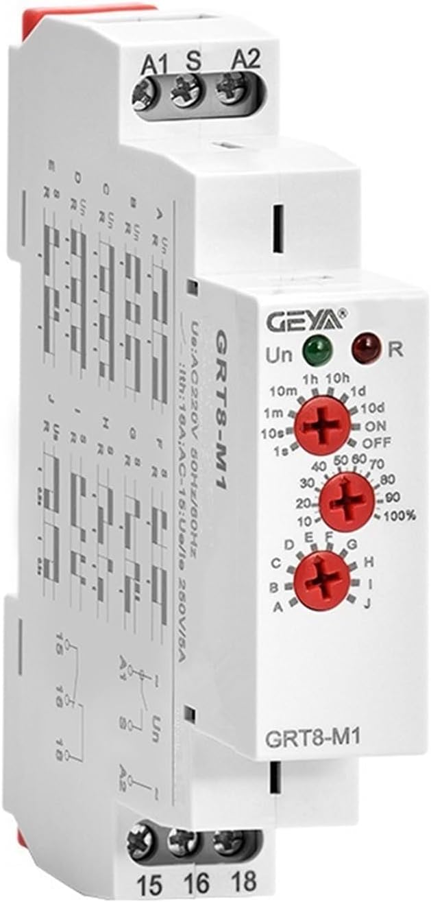 GRT8-M 16A Multifunction Timer Relay with 10 Function Choices AC DC 12V 24V 220V 230V Time Relay (Size : GRT8-M2 AC230V)