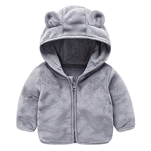 Peecabe Bear Ears Shape Fleece Warm Hoodies Clothes Toddler Zip-up Jacket Sweatshirt Outwear for Baby Boys Girls (Gray, 1T)