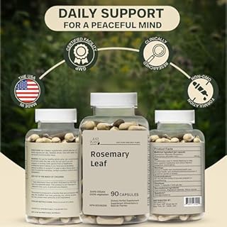 Organic Rosemary Capsules 500mg, 90 Vegan Capsules, Herbal Supplement for Mind, Body & Hair Wellness, Gluten-Free, Plant-Based Made in USA