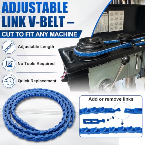 Image of 5FT Power Twist V Belt 1 /2-Inch x 5 Feet A Type,1 /2 inch Adjustable Link V-Belt | Industrial Drive Belt Replacement for Drill Press, Table Saw, Lathe, Bandsaw and Woodworking Machinery, Blue Color
