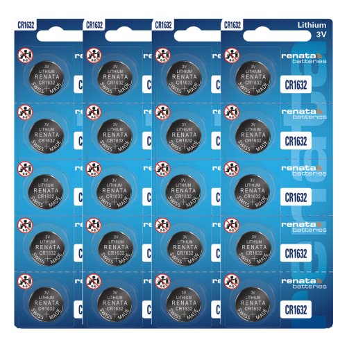 Piles CR1632 Renata au lithium 3 V plaquette de vingt piles boutons rondes