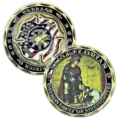 Aizics Mint St Florian Coin, Patron Saint of Firefighters, Firefighter Challenge Coin, Gift for Firefighter, Saint Florian Religious Coin Collectibles, Copper Plated 38mm x 2mm (St. Florian) - 2