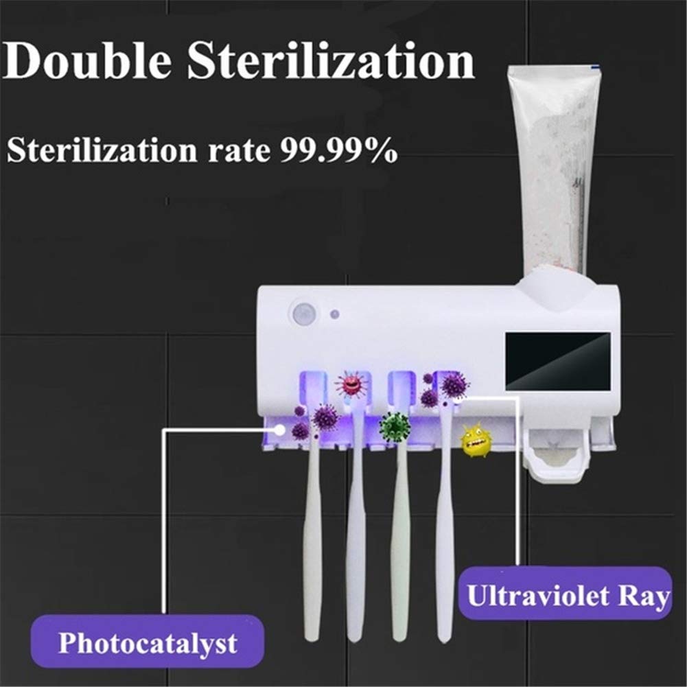 Soporte desinfectante para cepillos de dientes con dispensador automático de pasta de dientes, inducción corporal, capacidad de 5 cepillos de dientes, montaje sin calcomanías,