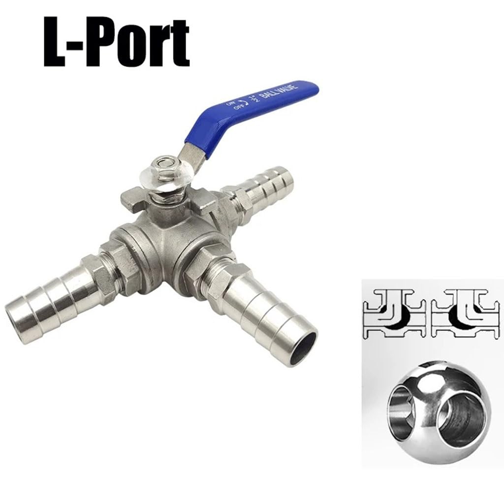 Válvula de bola de acero inoxidable de 3 vías, conector de manguera para agua, puerto L de 13 mm, construcción duradera 304, ideal para sistemas de fontanería y riego