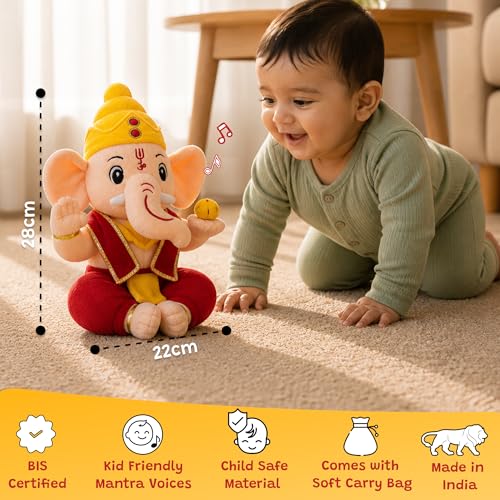 Image of WonderBuddy Divine Mantra Chanting Baby Ganesha with 10 Preloaded Mantras & Aartis, Musical Soft Plush Toy, Best Gift for Infants, Toddlers & Kids (Medium - 28 Cm)
