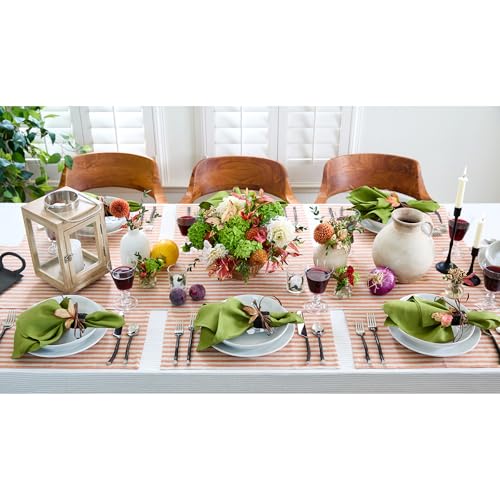 Image of Solino Home 100% Pure Linen Placemats, 14 x 19 in, Pumpkin Stripe, Set of 4