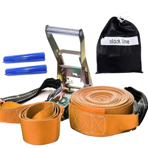 Slackline Laranja + Cinta 15.7 Metros + Catraca + Alças + Protetores + Bolsa