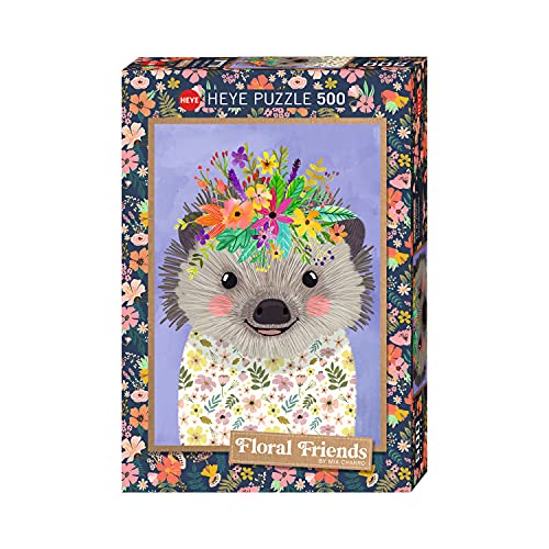 Heye- Puzzle, Funny Hedgehog, Floral Friends 500 Teile, Argent (Silver)