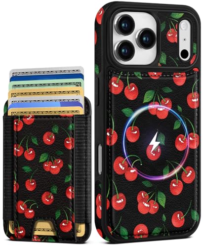Shorogyt for iPhone 18 Pro/17 Pro Wallet Case for Women, Cherry