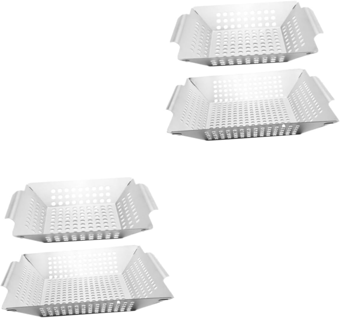 Happyyami 4 Pcs Bbq Grill Basket Bbq Vegetable Basket Grill Accessories Kabob Grilling Baskets Perforated Grilling Tray Smoker Accessories Grill Pan Grill Plate Household 430 Stainless Steel