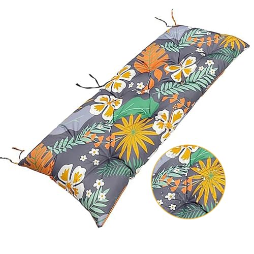 TESICA - TESICA Indoor Outdoor Bench Cushion 40 x 20 Inch Waterproof Patio Furniture Cushions Garden Sofa Settee Couch Swing Pads with Adjustable Straps, Printed Swing Bench Cushion, Grey Orange