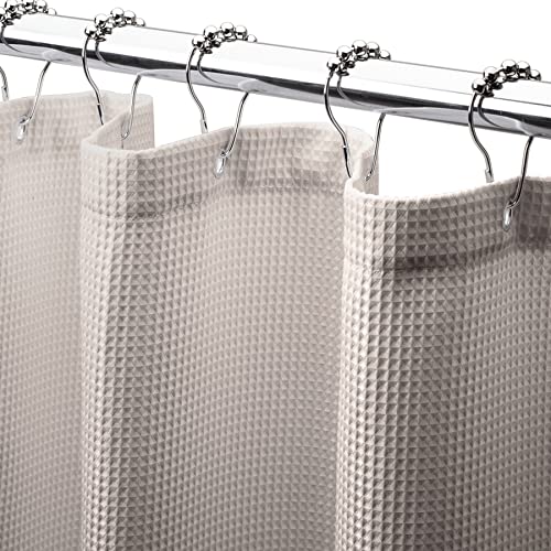 Image of AmazerBath Waffle Shower Curtain Khaki, Stall Shower Curtain Tan, Hotel Quality Fabric Bathroom Shower Curtains, Heavy Duty 240GSM, 36 x 72 Inches